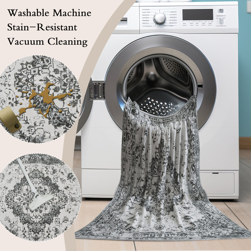 Tapis floral lavable à la machine avec envers antidérapant Chaiden, Rectangle 8 pi x 10 pi