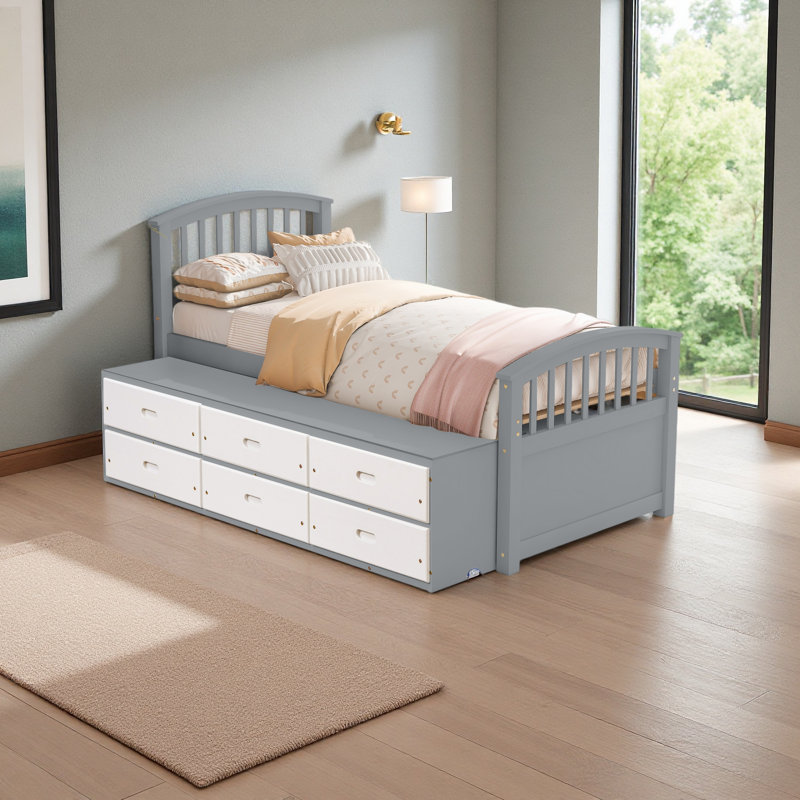 Twin Size Platform Storage Bed Solid Wood Bed With 6 Drawers