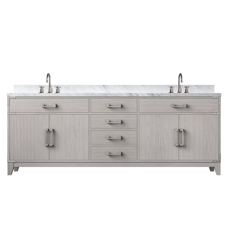 Laurel 84 in W x 22 in D Double Bath Vanity & Faucet Set, White Carrara Marble, White Oak