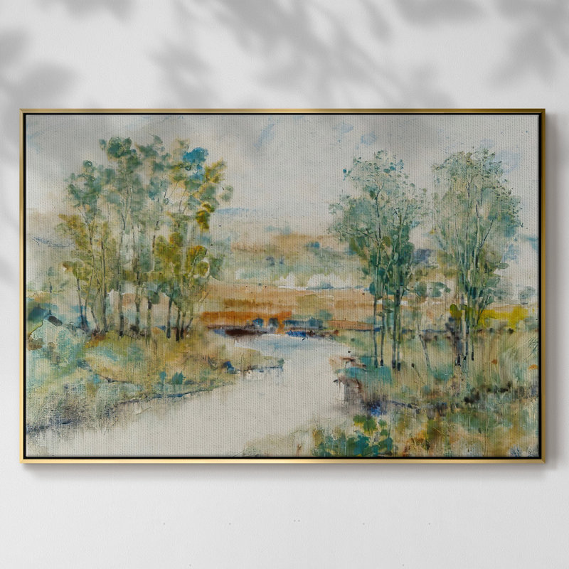 Trees on the Creek II - Toile tendue avec châssis, H 17 po x l 25 po x P 2 po, Encadrement doré