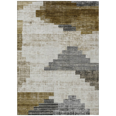 Machine Washable Indoor/Outdoor Xhevrie Brown Rug