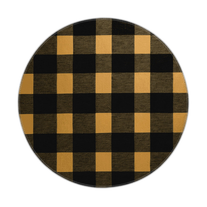 Tapis d'intérieur et d'extérieur à carreaux brun, Rond 5 pi