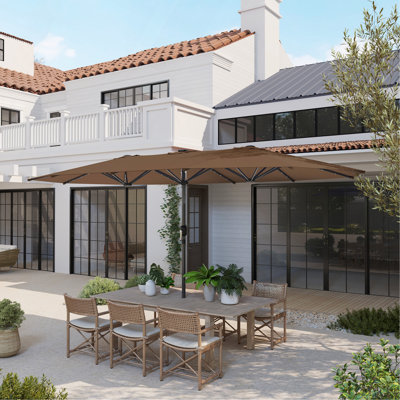 Parasol de jardin double face avec lumières DEL solaires (café)