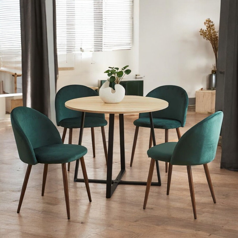 Ensemble repas rond 35,4 po Jazabella, Vert / noyer, Naturel / naturel