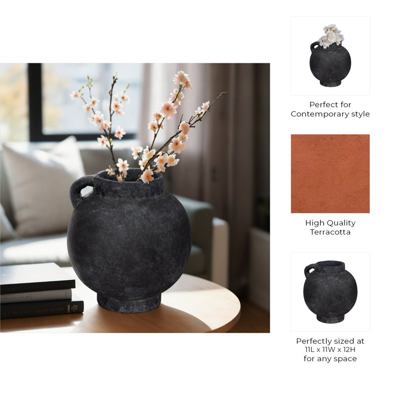 Handmade Ceramic / Porcelain Table Vase, Black, Overall Height - 12"