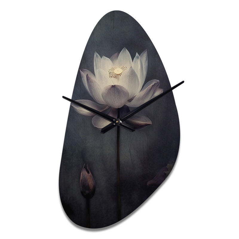 Horloge murale gris asymétrique Lotus Symphony III - Floral, Moyenne