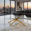 Table basse de 47,2 po rectangulaire en verre trempé transparent, design élégant avec pieds en métal doré, table basse de salon
