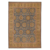 Hand Knotted Wool Oriental Area Rug in Blue And Gold