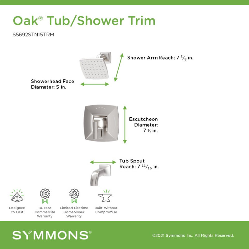 Oak HydroMersion Tub and Shower Faucet with Volume Control, Satin Nickel