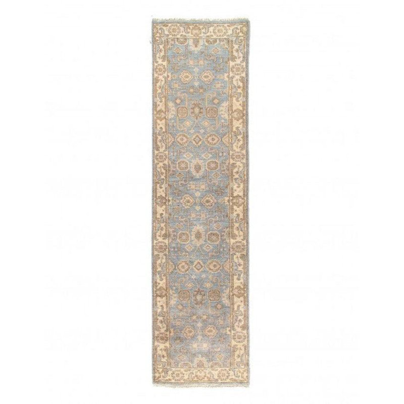 Tapis de couloir beige / bleu en laine noué à la main de style oriental 2 pi 7 po x 9 pi 11 po