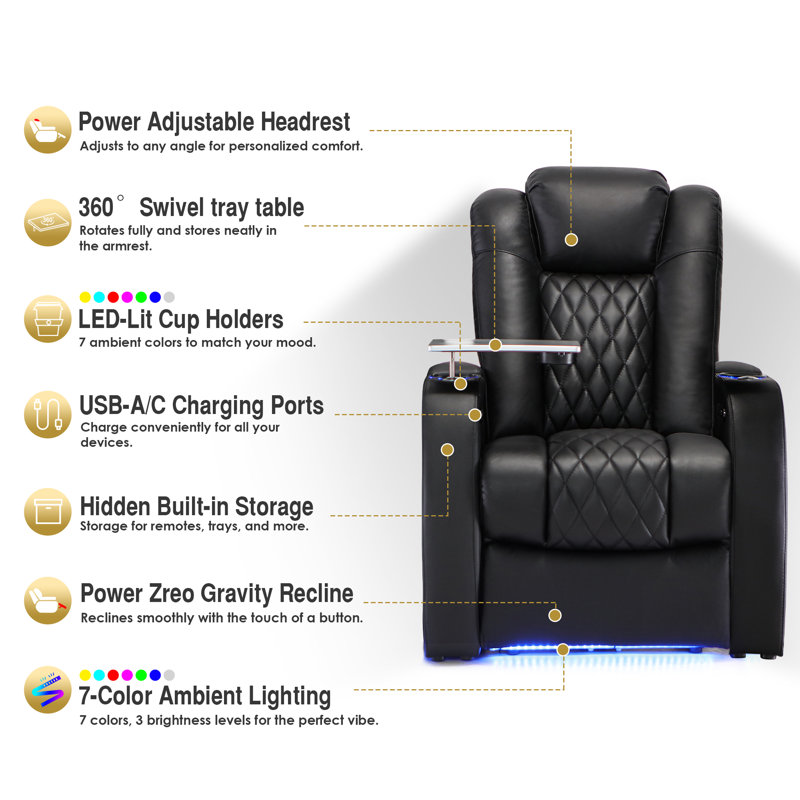 Tanksley Upholstered Home Theater Seating with Cup Holder