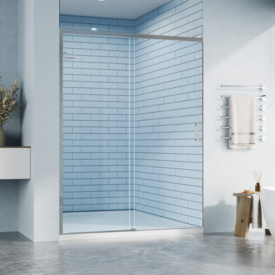 60"W X 76" H Double Sliding Semi-Frameless Tub Door With 1/4"(6mm) Clear Tempered Glass
