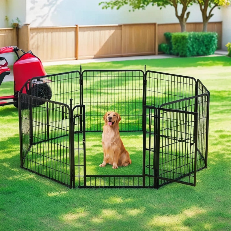 31.71'' H 8 Panel Metal Dog Playpen with Pet Door