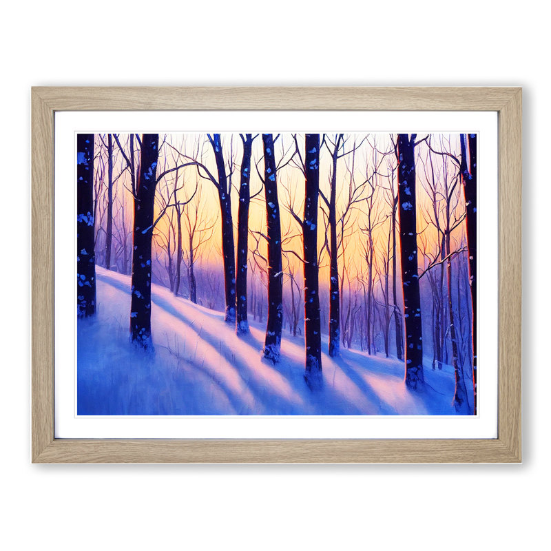 XH1022-10216X Winter Forest Sunrise Vol.2 - Single Picture Frame Print, 46cm H x 64cm W x 2cm D, Oak