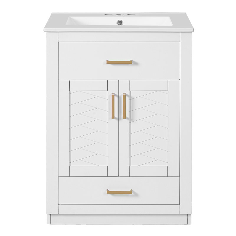 24" Freestanding Bathroom Vanity With Ceramic Top, White