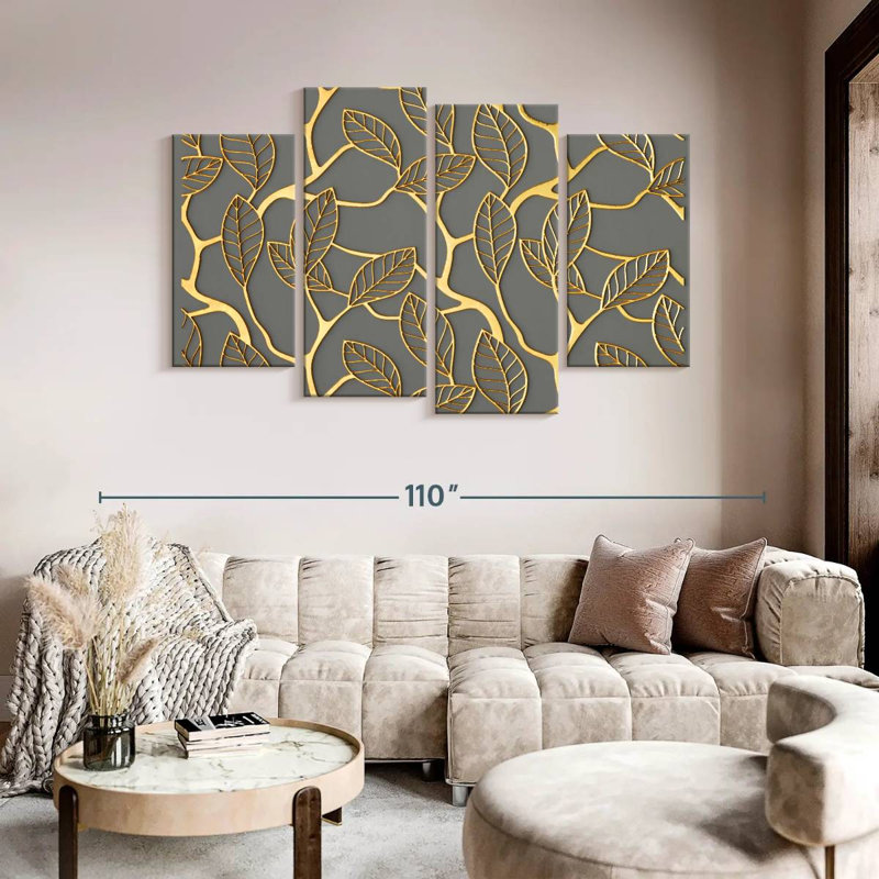 Treillis feuilles d'or 4 pièces, H 84 po x l 54 po x P 1,25 po