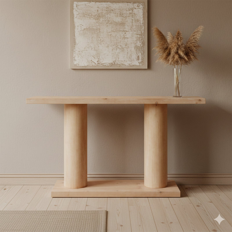 59-Inch Modern Minimalist Wood Console With Column Pedestal Design – Elegant Decorative Accent For Entry, Living Room, And Hall