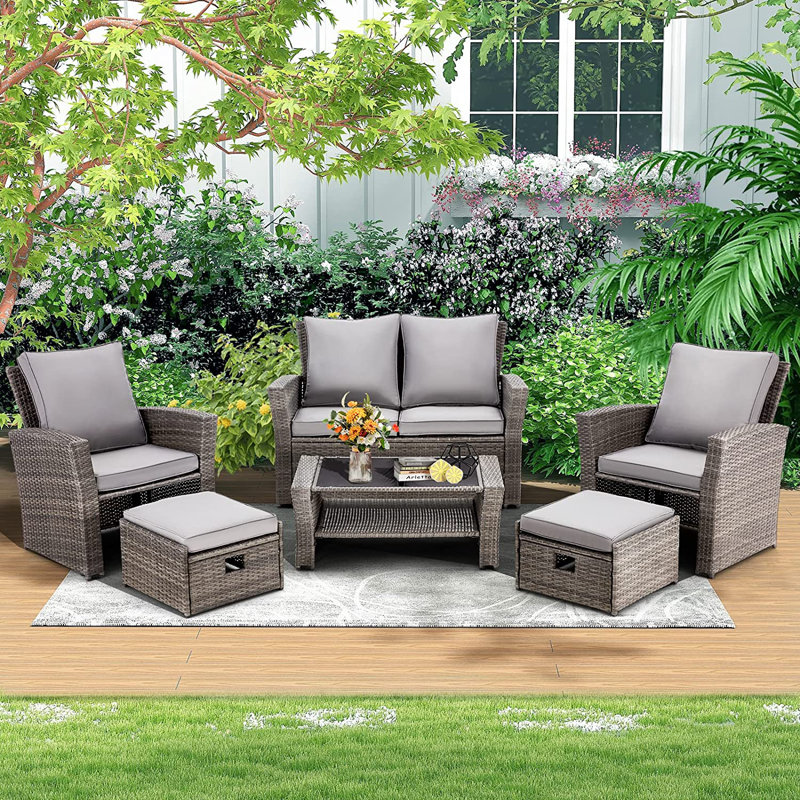7 - Person Patio Conversation Set with Cushions, Gray/Gray