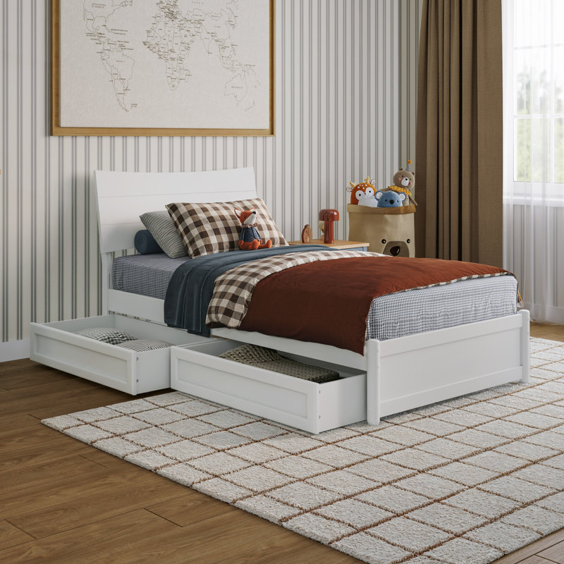 Harlowe Wood Platform Bed with Storage Drawers, Twin, White