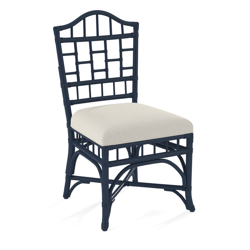 Chippendale Side Dining Chair, Navy, White Performance Fabric; 0851-94