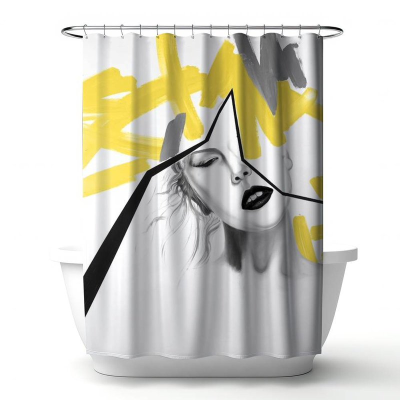 Shower Curtain FI29 – Polyester Shower Curtain, Dye Sublimation Print, 71" W × 74" L, White/Black/Gray/Yellow