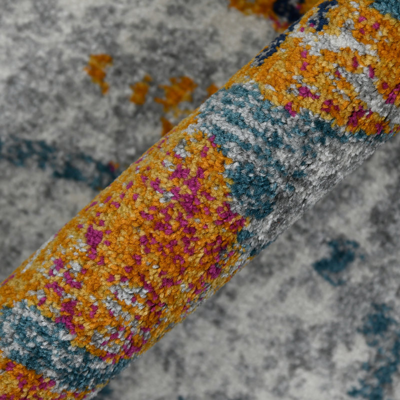 Blue and Orange Synthetic Bohemian Runner Rug 2 ft 7 in x 8 ft