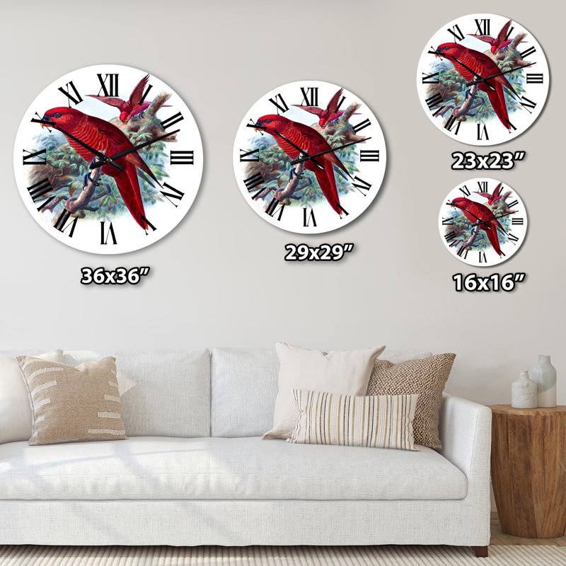 Perroquet rouge sur une branche dans la jungle - horloge murale traditionnelle, Petit