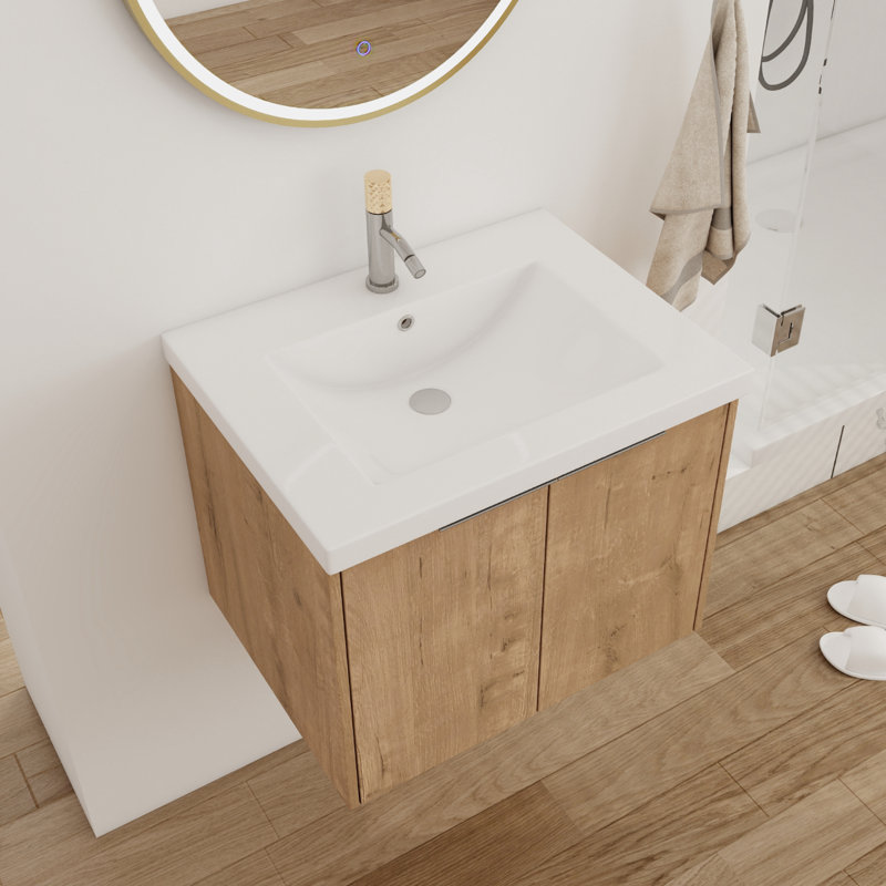 Meuble-lavabo simple avec plateau 23,94 po Sivansh, Chêne
