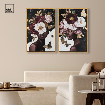 Her Collection Canvas Print Floral Wall Art Set by Art Remedy, Black Frame, 10 x 15