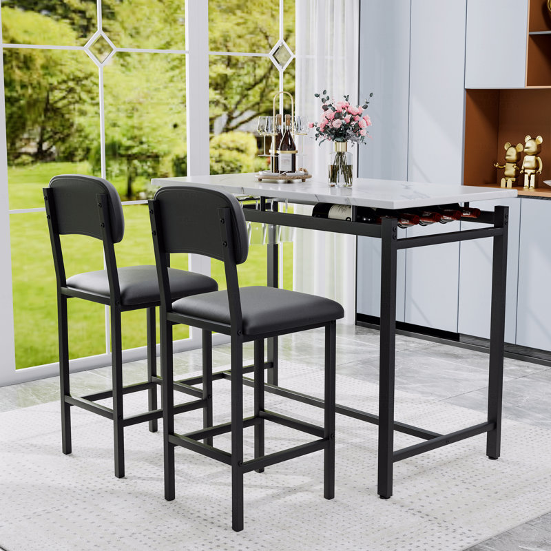 Ensemble de table de cuisine, table de salle à manger et chaises pour 2, ensemble de table de salle à manger 3 pièces avec 2 chaises rembourrées, ensemble de table de salle à manger de bar