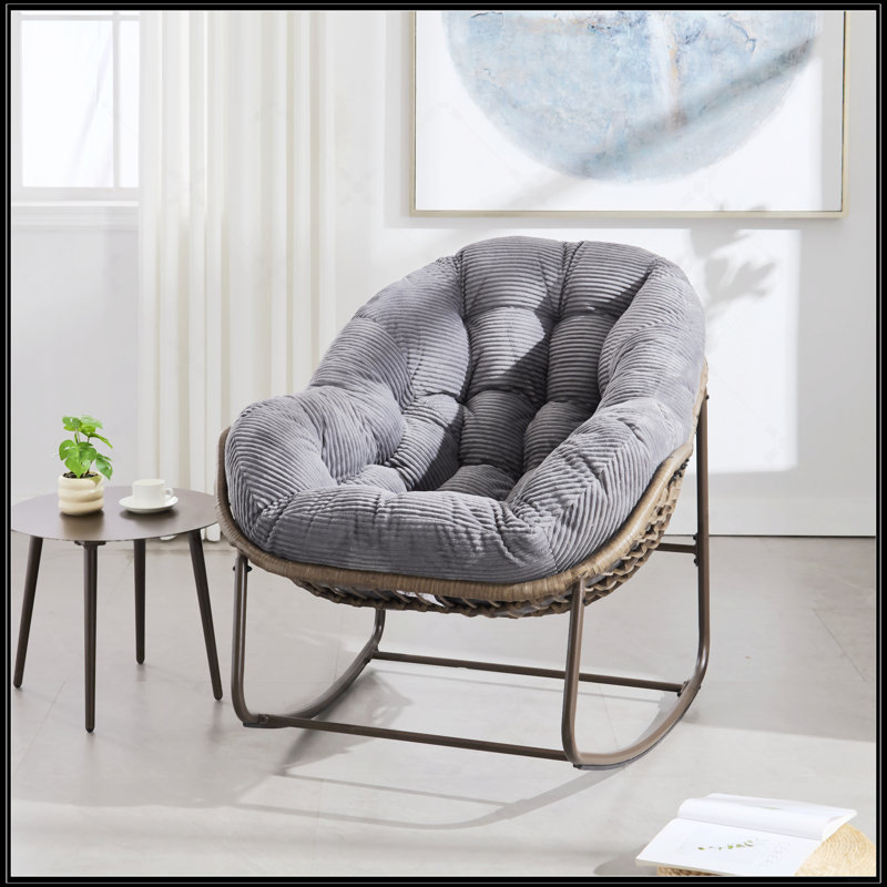Chaise berçante d'extérieur en rotin, Gris