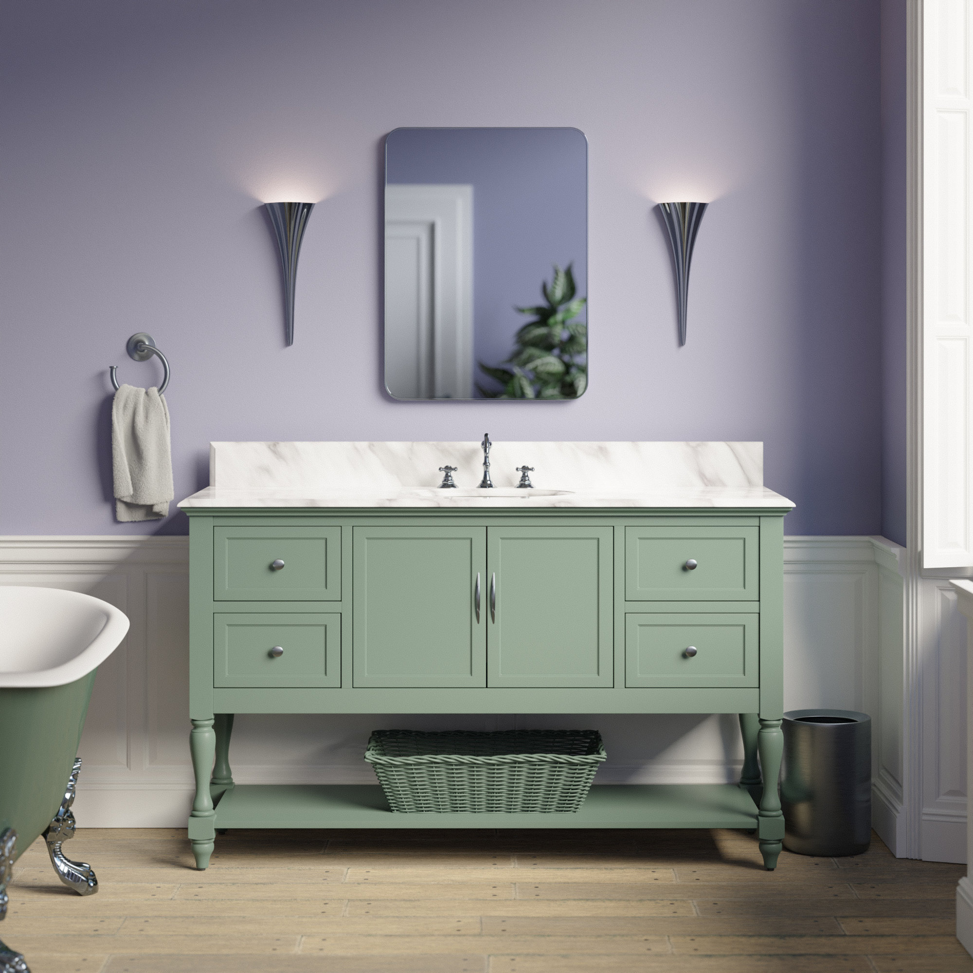 Hampton 60'' Single Bathroom Vanity, Sage Green, Carrara Marble