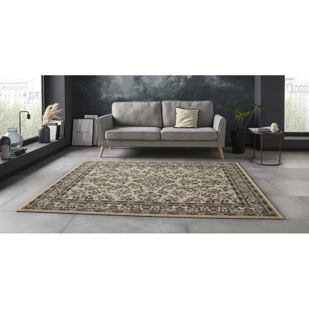 Zabul Teppich Orientalisch - Kurzflor Orient  für Wohnzimmer, Schlafzimmer, Flur - Creme