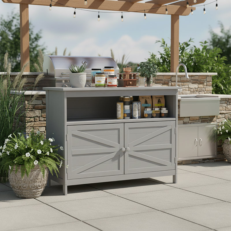 All-Weather Outdoor HIPS Buffet Storage Cabinet, Patio Console Table Side Table, Gray