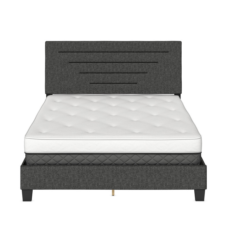 Charcoal Linen Upholstered Full Platform Bed with Headboard