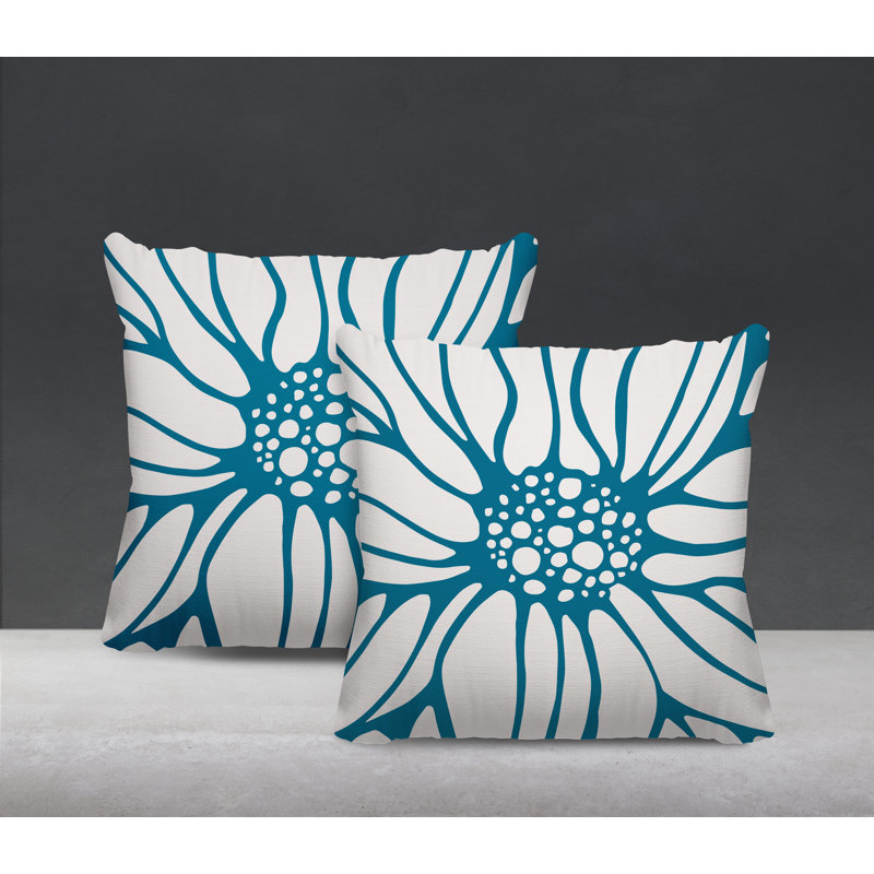 Floral Outdoor Reversible Throw Pillow, 19W" x 19H", Turquoise