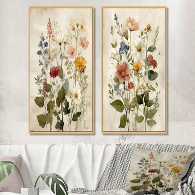 Art mural sur toile 2 fleurs rétro