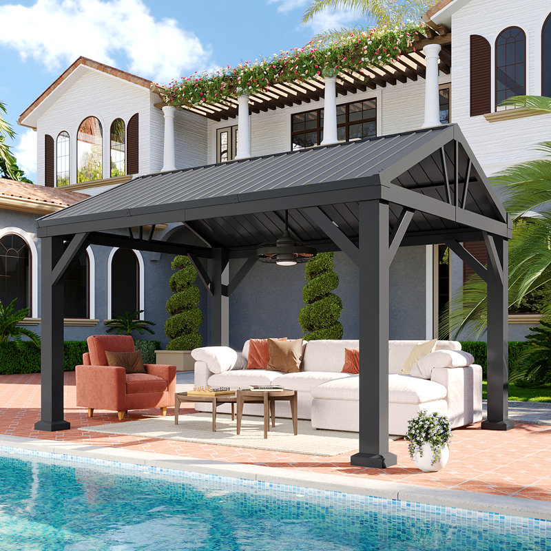 Pergola de patio en métal 12 pieds de largeur x 10 pieds de profondeur