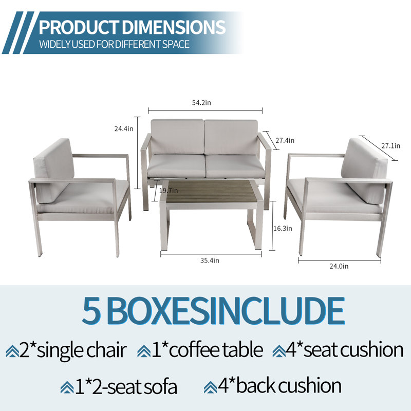 Canapé modulaire d'extérieur réversible avec coussins 27 po Denooyer