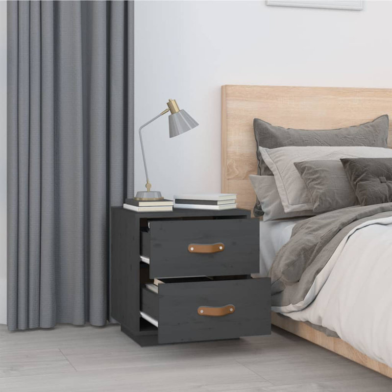 Morty 40cm W Solid Wood Bedside Table, Grey