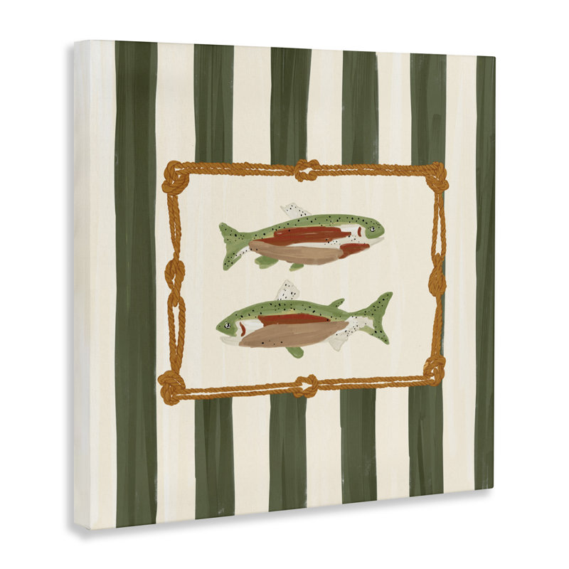 Toile à rayures vertes «Gone Fishing» par Veronica Lara, H 17 po x l 17 po
