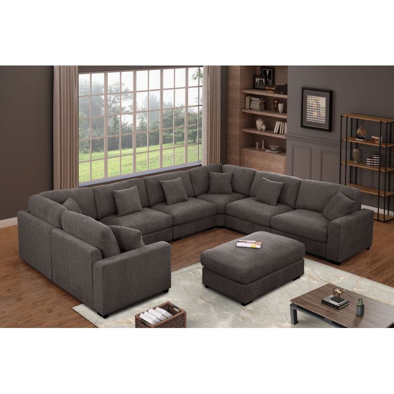 Grand canapé modulaire en chenille 11 pièces modulaire , Polyester gris foncé khailey