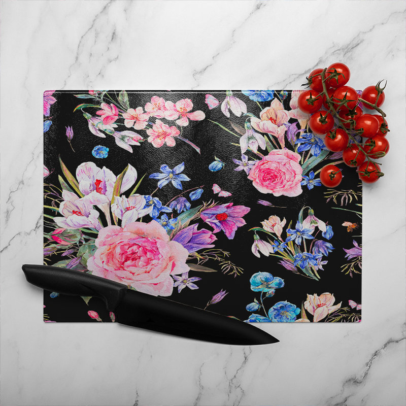 Flowers Glass Chopping Board, 28cm L x 20cm W
