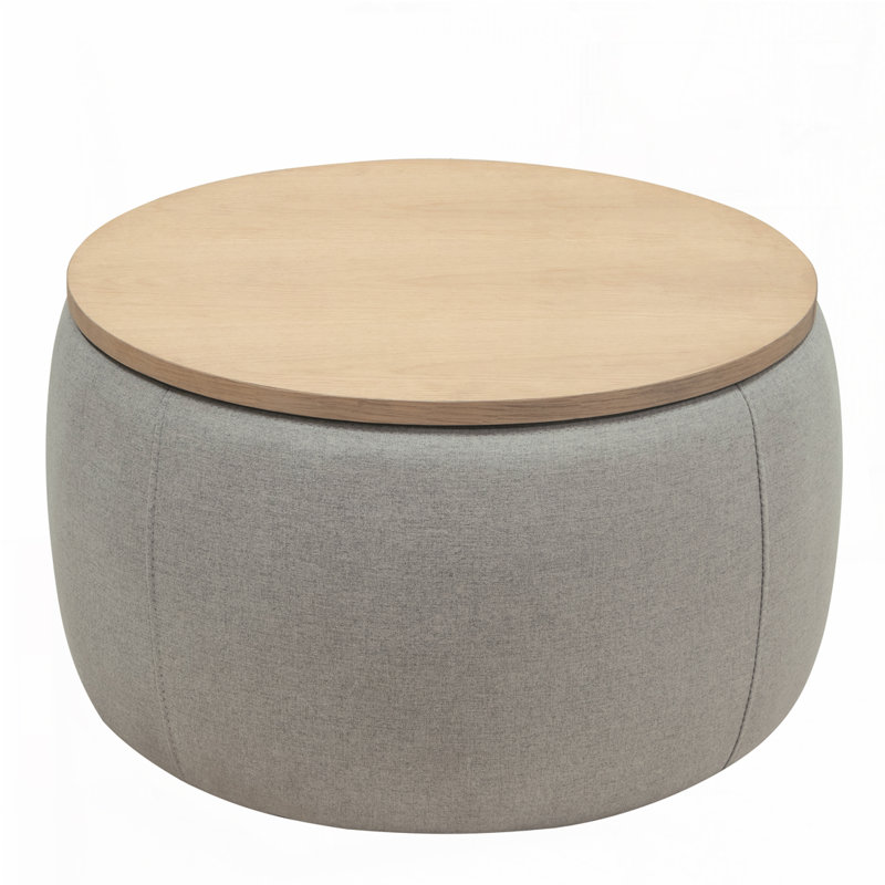 Round Storage Ottoman, 2 in 1 Function, Work as End table and Ottoman, Gray