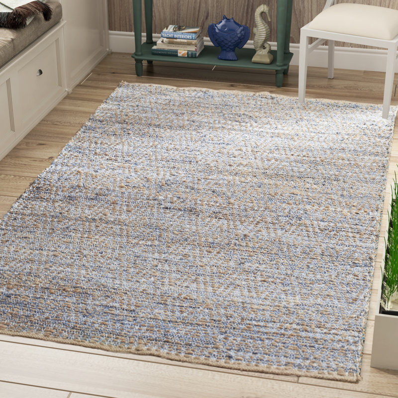 Arria Hand Woven Cotton Denim/0.4 Jute Rug in Natural/Blue, Rectangle 2' x 3'