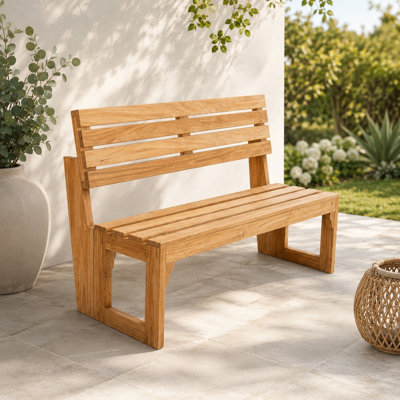 51" Outdoor Patio Teak Convertible Bench