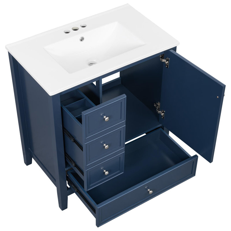 Meuble-lavabo autoportant de 76 cm avec lavabo et rangement, Bleu