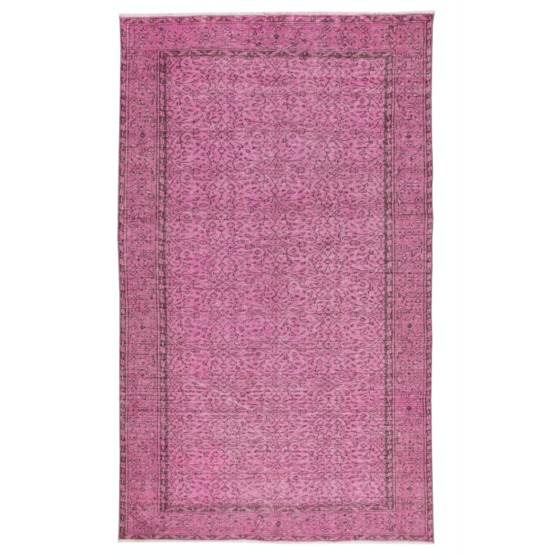 Tapis turc en laine fait à la main 5,4 x 9 pi. Tapis rétro rétro rose pour maison moderne