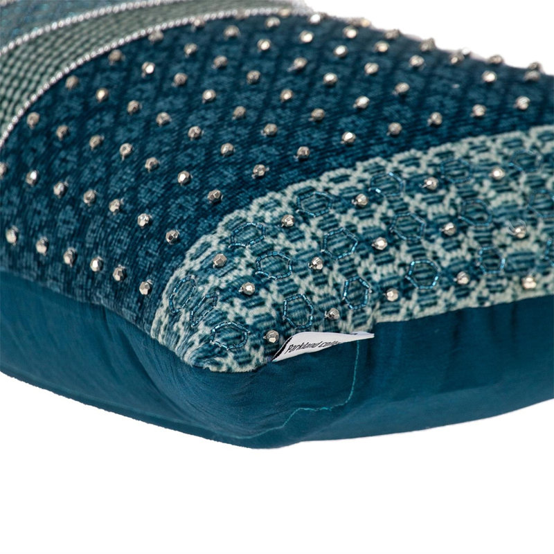 Elegant Beaded Embroidered Multi-Fabric 14"x20" Throw Pillow