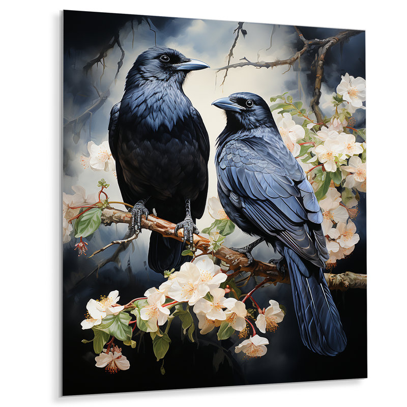 Corbeau majestueux monochrome II - impressions d'art mural en métal Crow, H 32 po x l 16 po